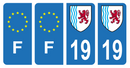 Lot 4 Autocollants Plaque d'immatriculation Voiture Département 19