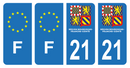 Lot 4 Autocollants Plaque d'immatriculation Voiture Département 21 Nouveau Modèle