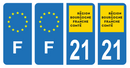 Lot 4 Autocollants Plaque d'immatriculation Voiture Département 21