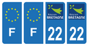 Lot 4 Autocollants Plaque d'immatriculation Voiture Département 22 Noir