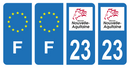 Lot 4 Autocollants Plaque d'immatriculation Voiture Département 23