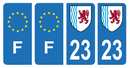 Lot 4 Autocollants Plaque d'immatriculation Voiture Département 23 Noir