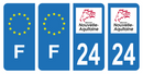 Lot 4 Autocollants Plaque d'immatriculation Voiture Département 24 Noir