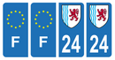 Lot 4 Autocollants Plaque d'immatriculation Voiture Département 24