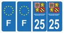 Lot 4 Autocollants Plaque d'immatriculation Voiture Département 25 Nouveau Modèle
