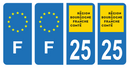 Lot 4 Autocollants Plaque d'immatriculation Voiture Département 25