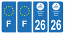 Lot 4 Autocollants Plaque d'immatriculation Voiture Département 26 Noir