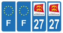 Lot 4 Autocollants Plaque d'immatriculation Voiture Département 27