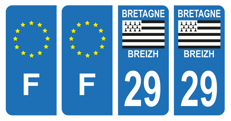 Lot 4 Autocollants Plaque d'immatriculation Voiture Département 29 Breizh