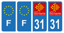 Lot 4 Autocollants Plaque d'immatriculation Voiture Département 31 Noir