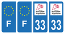 Lot 4 Autocollants Plaque d'immatriculation Voiture Département 33