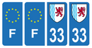 Lot 4 Autocollants Plaque d'immatriculation Voiture Département 33