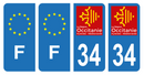 Lot 4 Autocollants Plaque d'immatriculation Voiture Département 34