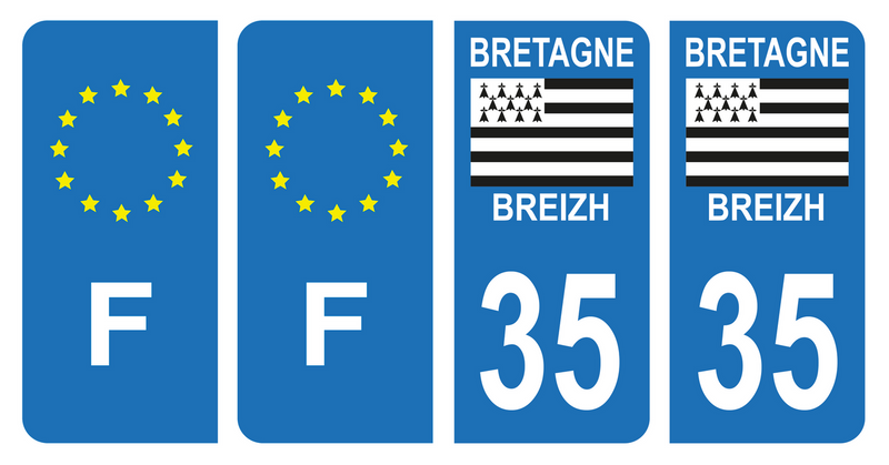 Lot 4 Autocollants Plaque d'immatriculation Voiture Département 35 Breizh