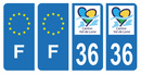 Lot 4 Autocollants Plaque d'immatriculation Voiture Département 36
