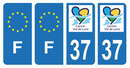 Lot 4 Autocollants Plaque d'immatriculation Voiture Département 37 Noir