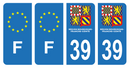 Lot 4 Autocollants Plaque d'immatriculation Voiture Département 39 Nouveau Modèle