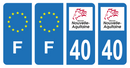 Lot 4 Autocollants Plaque d'immatriculation Voiture Département 40 Noir
