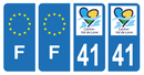 Lot 4 Autocollants Plaque d'immatriculation Voiture Département 41