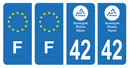 Lot 4 Autocollants Plaque d'immatriculation Voiture Département 42 Noir