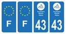 Lot 4 Autocollants Plaque d'immatriculation Voiture Département 43