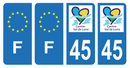 Lot 4 Autocollants Plaque d'immatriculation Voiture Département 45 Noir