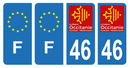 Lot 4 Autocollants Plaque d'immatriculation Voiture Département 46 Noir
