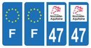 Lot 4 Autocollants Plaque d'immatriculation Voiture Département 47 Noir