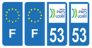Lot 4 Autocollants Plaque d'immatriculation Voiture Département 53