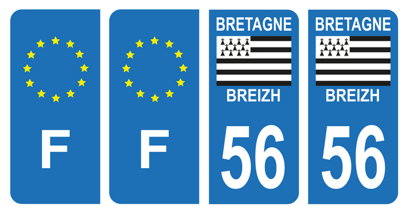 Lot 4 Autocollants Plaque d'immatriculation Voiture Département 56 Breizh