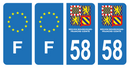 Lot 4 Autocollants Plaque d'immatriculation Voiture Département 58 Nouveau Modèle