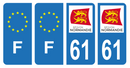 Lot 4 Autocollants Plaque d'immatriculation Voiture Département 61