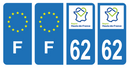 Lot 4 Autocollants Plaque d'immatriculation Voiture Département 62