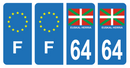 Lot 4 Autocollants Plaque d'immatriculation Voiture 64 Euskal Herria Pays Basque