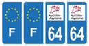 Lot 4 Autocollants Plaque d'immatriculation Voiture Département 64 Noir