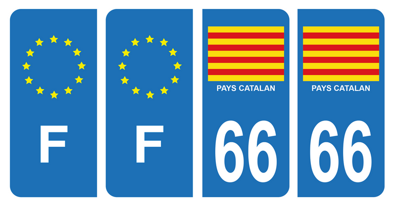 Lot 4 Autocollants Plaque d'immatriculation Voiture 66 Drapeau Catalan