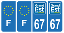 Lot 4 Autocollants Plaque d'immatriculation Voiture Département 67 Noir