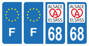 Lot 4 Autocollants Plaque d'immatriculation Voiture Elsass 68 Noir