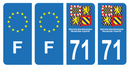 Lot 4 Autocollants Plaque d'immatriculation Voiture Département 71 Nouveau Modèle