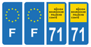 Lot 4 Autocollants Plaque d'immatriculation Voiture Département 71 Noir