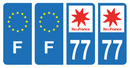 Lot 4 Autocollants Plaque d'immatriculation Voiture Département 77