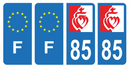 Lot 4 Autocollants Plaque d'immatriculation Voiture 85 Drapeau Vendéen