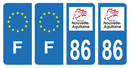 Lot 4 Autocollants Plaque d'immatriculation Voiture Département 86