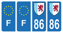 Lot 4 Autocollants Plaque d'immatriculation Voiture Département 86 Noir