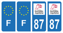 Lot 4 Autocollants Plaque d'immatriculation Voiture Département 87