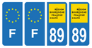 Lot 4 Autocollants Plaque d'immatriculation Voiture Département 89
