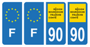 Lot 4 Autocollants Plaque d'immatriculation Voiture Département 90 Noir