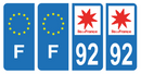 Lot 4 Autocollants Plaque d'immatriculation Voiture Département 92 Noir