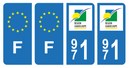 Lot 4 Autocollants Plaque d'immatriculation 971 Guadeloupe