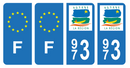 Lot 4 Autocollants Plaque d'immatriculation 973 Guyane